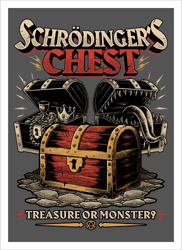 RPG Treasure Monster Chest - Rpg, Role-play, Role-playing, Roleplay Game, Role-playing Game, Critical Role, Roleplay, Roleplaying, Roleplaying Game, D20, Dungeon Master, Dungeon, Dungeons, Fun, Funny, Fantasy, Adventure, Magic, Magical, Magical Creatures, Magical Creature, Creature, Monsters, Monster, Stem, Science, Scientist, Scientists, Science, Science Fantasy, Funny Science, Science Joke, Science Humor, Mimic, Treasure, Treasure Chest, Chest, Schrodinger, Schrodinger's Cat - Kunstdruck