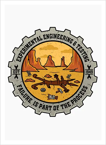 Experimental Engineering – Failure Is Part Of The Process - Ingenieur, Engineering, Cartoon, Coyote, Experiment, Failure, Tech, Humor, Lustig, Geschenk, Vintage Badge, Science, Erfinder, Geek, Nerd - Kunstdruck