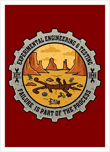 Experimental Engineering – Failure Is Part Of The Process - Ingenieur, Engineering, Cartoon, Coyote, Experiment, Failure, Tech, Humor, Lustig, Geschenk, Vintage Badge, Science, Erfinder, Geek, Nerd - Kunstdruck