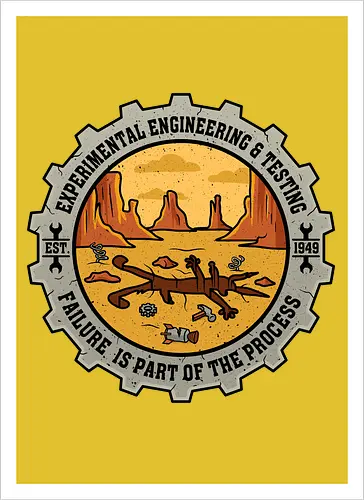Experimental Engineering – Failure Is Part Of The Process - Ingenieur, Engineering, Cartoon, Coyote, Experiment, Failure, Tech, Humor, Lustig, Geschenk, Vintage Badge, Science, Erfinder, Geek, Nerd - Kunstdruck