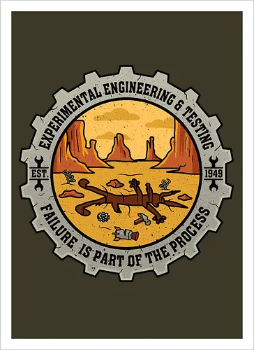 Experimental Engineering – Failure Is Part Of The Process - Ingenieur, Engineering, Cartoon, Coyote, Experiment, Failure, Tech, Humor, Lustig, Geschenk, Vintage Badge, Science, Erfinder, Geek, Nerd - Kunstdruck