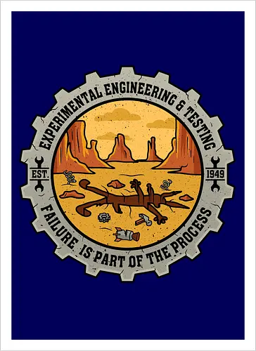 Experimental Engineering – Failure Is Part Of The Process - Ingenieur, Engineering, Cartoon, Coyote, Experiment, Failure, Tech, Humor, Lustig, Geschenk, Vintage Badge, Science, Erfinder, Geek, Nerd - Kunstdruck