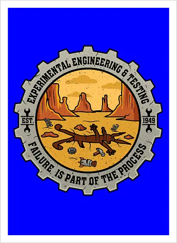 Experimental Engineering – Failure Is Part Of The Process - Ingenieur, Engineering, Cartoon, Coyote, Experiment, Failure, Tech, Humor, Lustig, Geschenk, Vintage Badge, Science, Erfinder, Geek, Nerd - Kunstdruck