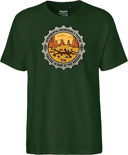Experimental Engineering – Failure Is Part Of The Process - Ingenieur, Engineering, Cartoon, Coyote, Experiment, Failure, Tech, Humor, Lustig, Geschenk, Vintage Badge, Science, Erfinder, Geek, Nerd - Fairtrade T-Shirt