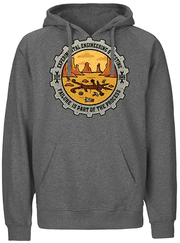 Experimental Engineering – Failure Is Part Of The Process - Ingenieur, Engineering, Cartoon, Coyote, Experiment, Failure, Tech, Humor, Lustig, Geschenk, Vintage Badge, Science, Erfinder, Geek, Nerd - Fairtrade Hoodie