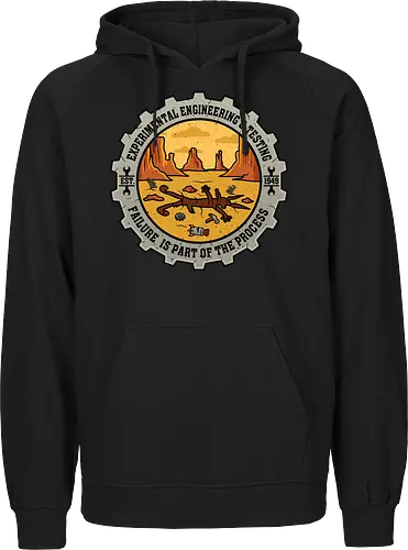 Experimental Engineering – Failure Is Part Of The Process - Ingenieur, Engineering, Cartoon, Coyote, Experiment, Failure, Tech, Humor, Lustig, Geschenk, Vintage Badge, Science, Erfinder, Geek, Nerd - Fairtrade Hoodie