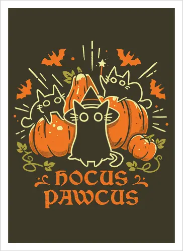 Hocus Pawcus - Halloween Cats - black cats, halloween, pumpkin, spooky cute, witchy, funny quote, magical, hocus pocus, cat lover, bats, oktober, cute animals, witchcraft - Kunstdruck
