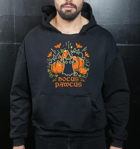 Hocus Pawcus - Halloween Cats - black cats, halloween, pumpkin, spooky cute, witchy, funny quote, magical, hocus pocus, cat lover, bats, oktober, cute animals, witchcraft - Cropped Hoodie