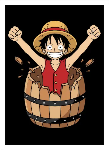 Barrel Breakout: The Journey Begins - One Piece shirt, Luffy barrel graphic tee, Straw Hat pirate merch, anime origin apparel, nostalgic manga clothing, shonen anime streetwear, classic anime moment tee, pirate adventure fashion, minimalist anime design, Japanese pop culture shirt - Kunstdruck