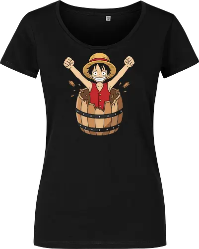 Barrel Breakout: The Journey Begins - One Piece shirt, Luffy barrel graphic tee, Straw Hat pirate merch, anime origin apparel, nostalgic manga clothing, shonen anime streetwear, classic anime moment tee, pirate adventure fashion, minimalist anime design, Japanese pop culture shirt - Damen T-Shirt