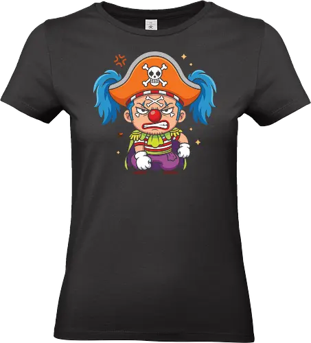 The Grumpy Star Clown: Chibi Pirate - Buggy the clown shirt, One Piece merch, chibi anime graphic tee, funny pirate apparel, kawaii otaku streetwear, Star Clown clothing, grumpy anime character, shonen manga fashion, Japanese anime villain tee, cute pirate captain shirt - Standard T-Shirt (Frauen)