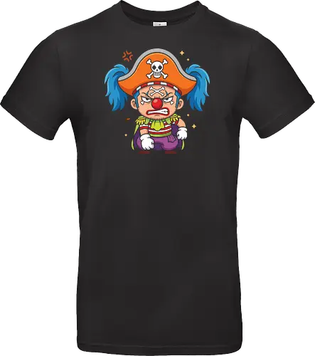 The Grumpy Star Clown: Chibi Pirate - Buggy the clown shirt, One Piece merch, chibi anime graphic tee, funny pirate apparel, kawaii otaku streetwear, Star Clown clothing, grumpy anime character, shonen manga fashion, Japanese anime villain tee, cute pirate captain shirt - Standard T-Shirt