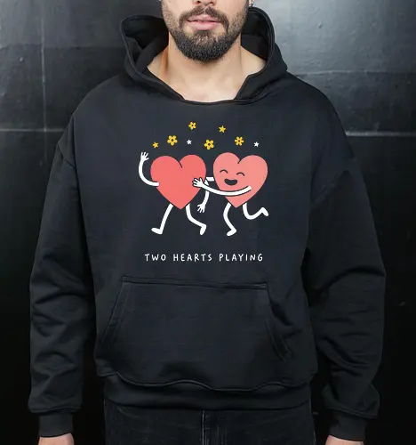 Heart to Heart: The Happy Hug - cute heart hug shirt, Valentine's day graphic tee, kawaii aesthetic apparel, matching couple shirts, best friend clothing, pastel pink heart merch, wholesome graphic design, sweet minimalist streetwear, spread love tee, happy heart character fashion - Cropped Hoodie