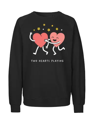 Heart to Heart: The Happy Hug - cute heart hug shirt, Valentine's day graphic tee, kawaii aesthetic apparel, matching couple shirts, best friend clothing, pastel pink heart merch, wholesome graphic design, sweet minimalist streetwear, spread love tee, happy heart character fashion - Fairtrade Sweatshirt