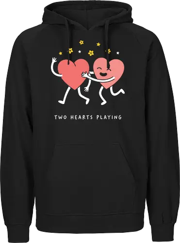 Heart to Heart: The Happy Hug - cute heart hug shirt, Valentine's day graphic tee, kawaii aesthetic apparel, matching couple shirts, best friend clothing, pastel pink heart merch, wholesome graphic design, sweet minimalist streetwear, spread love tee, happy heart character fashion - Fairtrade Hoodie