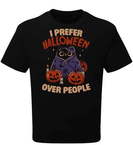 Halloween Over People - koalatees, koala, koalastudio, halloween, spooky, black cat, cat lover, introvert, pumpkins, sarcastic, cute, gothic - Oversize T-Shirt