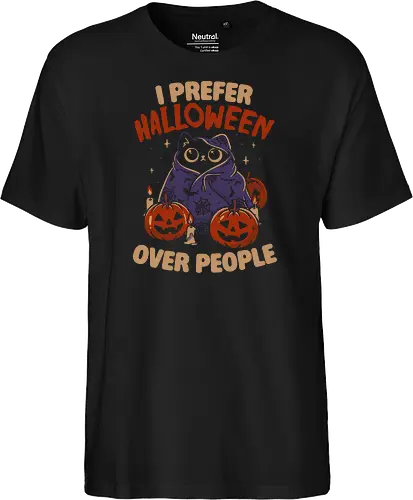 Halloween Over People - koalatees, koala, koalastudio, halloween, spooky, black cat, cat lover, introvert, pumpkins, sarcastic, cute, gothic - Fairtrade T-Shirt