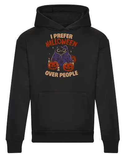 Halloween Over People - koalatees, koala, koalastudio, halloween, spooky, black cat, cat lover, introvert, pumpkins, sarcastic, cute, gothic - Heavyweight Hoodie