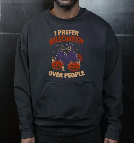 Halloween Over People - koalatees, koala, koalastudio, halloween, spooky, black cat, cat lover, introvert, pumpkins, sarcastic, cute, gothic - Cropped Sweatshirt