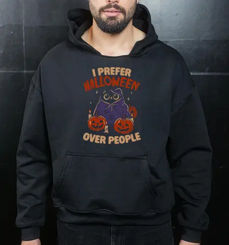 Halloween Over People - koalatees, koala, koalastudio, halloween, spooky, black cat, cat lover, introvert, pumpkins, sarcastic, cute, gothic - Cropped Hoodie