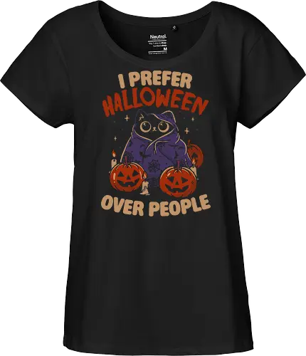Halloween Over People - koalatees, koala, koalastudio, halloween, spooky, black cat, cat lover, introvert, pumpkins, sarcastic, cute, gothic - Fairtrade Girl Shirt