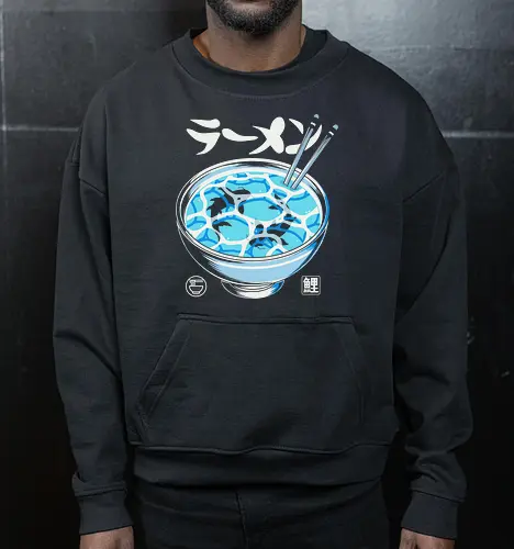 Serenity Soup - surreal, zen, japanese, tranquility, blue, creative, nature, oriental, food, anime, fish, water - Cropped Sweatshirt