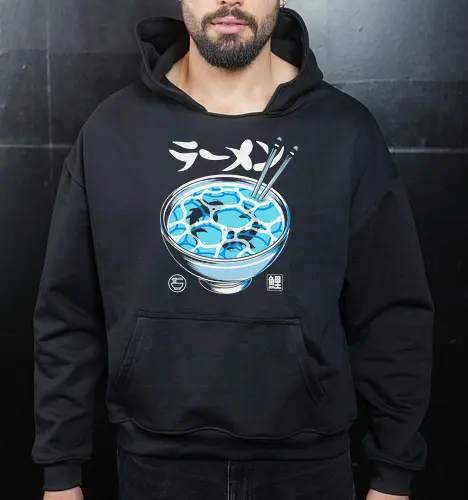 Serenity Soup - surreal, zen, japanese, tranquility, blue, creative, nature, oriental, food, anime, fish, water - Cropped Hoodie
