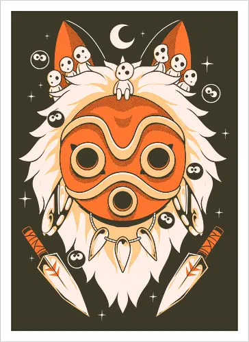Guardian of the Magic Forest - anime, magic, movies, forest, spirit, mask, cute, fantasy, wolf, japanese, legend, nerd - Kunstdruck