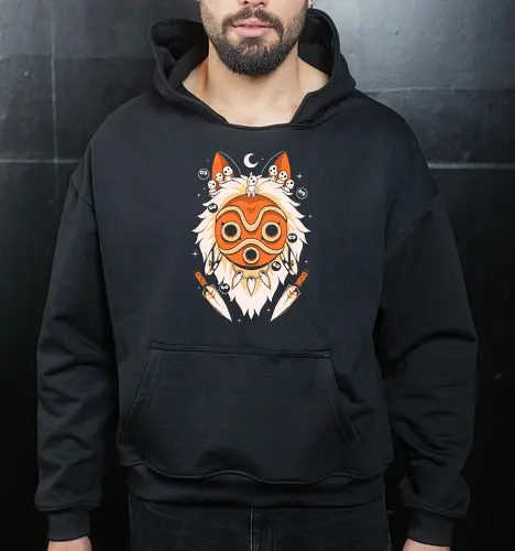 Guardian of the Magic Forest - anime, magic, movies, forest, spirit, mask, cute, fantasy, wolf, japanese, legend, nerd - Cropped Hoodie