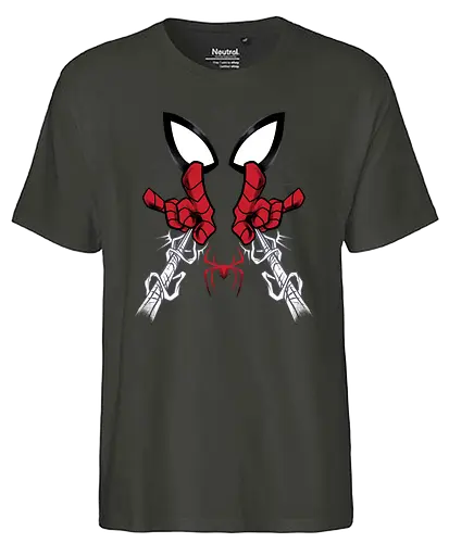web shooter hero - Superhero, Symbiote, carnage, symbiote, webslinger, superhero, cool, cartoon, spider, sense - Fairtrade T-Shirt