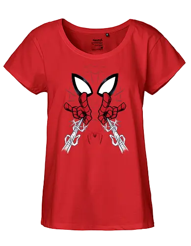 web shooter hero - Superhero, Symbiote, carnage, symbiote, webslinger, superhero, cool, cartoon, spider, sense - Fairtrade Girl Shirt
