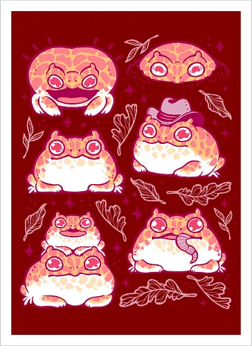 Cute Retrogaming Frog - pacman frog, ceratophrys cranwelli, cute, kawaii, love, pink, seamless, pattern, xmorfina, frogs, toad, funny, apricot, strawberry, albino - Kunstdruck