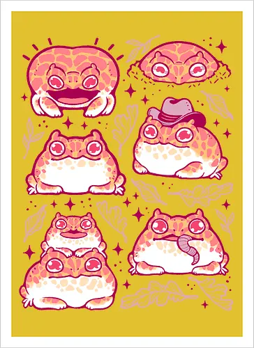 Cute Retrogaming Frog - pacman frog, ceratophrys cranwelli, cute, kawaii, love, pink, seamless, pattern, xmorfina, frogs, toad, funny, apricot, strawberry, albino - Kunstdruck