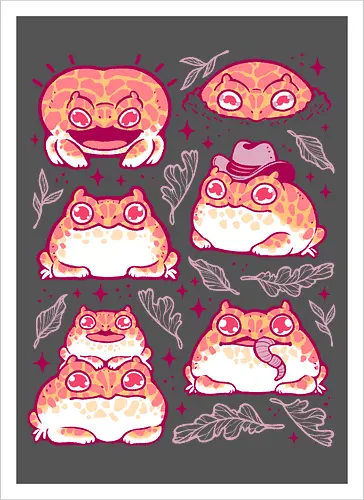 Cute Retrogaming Frog - pacman frog, ceratophrys cranwelli, cute, kawaii, love, pink, seamless, pattern, xmorfina, frogs, toad, funny, apricot, strawberry, albino - Kunstdruck
