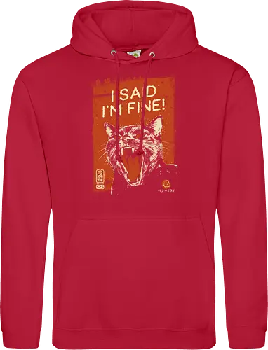I Said I'm Fine - cat, funny, angry, black cat, vintage, retro, japanese, sarcastic, screaming, introvert, quote, im fine, humor, cute, mood - Standard Hoodie