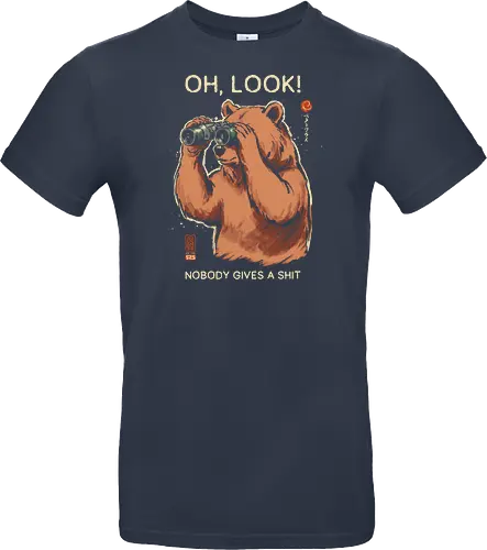 Oh, Look! Nobody Gives a Shit - bear, funny, sarcastic, retro, vintage, japanese, humor, binoculars, introvert, quote, mood, adult humor, swear word, cute, nature - Standard T-Shirt