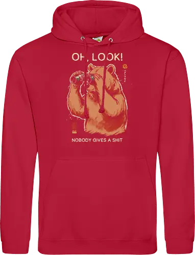 Oh, Look! Nobody Gives a Shit - bear, funny, sarcastic, retro, vintage, japanese, humor, binoculars, introvert, quote, mood, adult humor, swear word, cute, nature - Standard Hoodie
