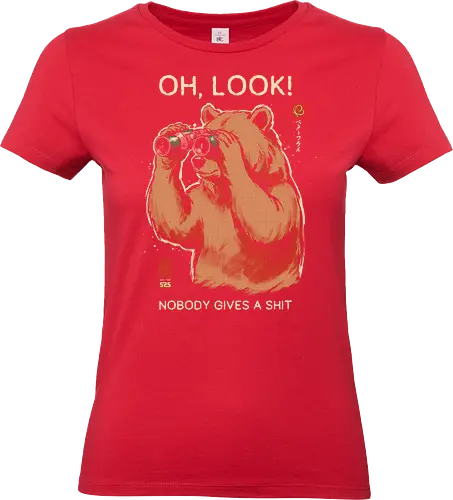 Oh, Look! Nobody Gives a Shit - bear, funny, sarcastic, retro, vintage, japanese, humor, binoculars, introvert, quote, mood, adult humor, swear word, cute, nature - Standard T-Shirt (Frauen)