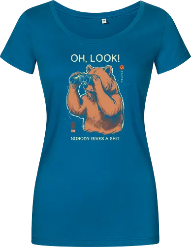 Oh, Look! Nobody Gives a Shit - bear, funny, sarcastic, retro, vintage, japanese, humor, binoculars, introvert, quote, mood, adult humor, swear word, cute, nature - Damen T-Shirt