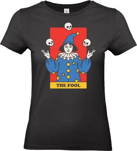 The Fool's Juggling Act - tarot card shirt, The Fool major arcana tee, vintage circus graphic, creepy clown apparel, juggling skulls design, dark academia streetwear, witchy aesthetic clothing, occult graphic fashion, macabre harlequin merch, retro mystic illustration - Standard T-Shirt (Frauen)