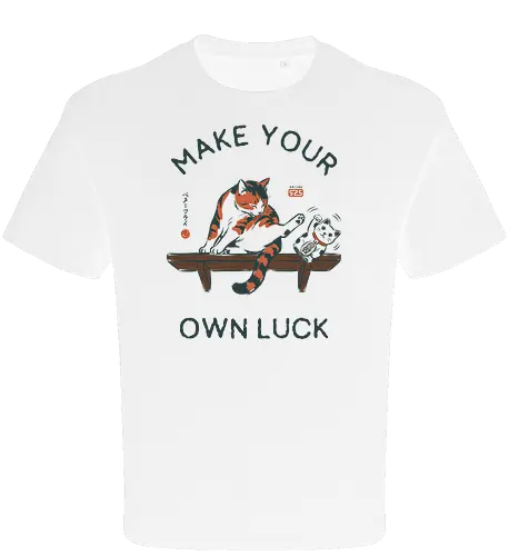 Make Your Own Luck - cat, lucky cat, maneki neko, funny, vintage, retro, japanese, fortune, luck, quote, motivation, cute, humor, calico, mood - Oversize T-Shirt