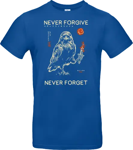 Never Forgive Never Forget - raven, crow, funny, dark humor, vintage, retro, japanese, dagger, bloody, revenge, gothic, bird, quote, mood, sarcastic - Standard T-Shirt