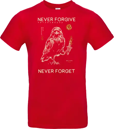 Never Forgive Never Forget - raven, crow, funny, dark humor, vintage, retro, japanese, dagger, bloody, revenge, gothic, bird, quote, mood, sarcastic - Standard T-Shirt