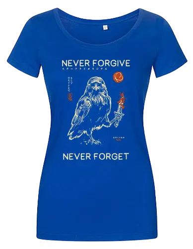 Never Forgive Never Forget - raven, crow, funny, dark humor, vintage, retro, japanese, dagger, bloody, revenge, gothic, bird, quote, mood, sarcastic - Damen T-Shirt