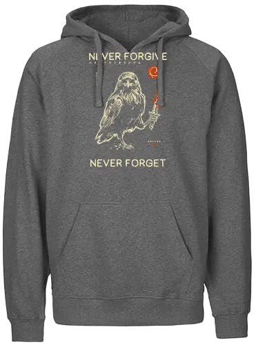 Never Forgive Never Forget - raven, crow, funny, dark humor, vintage, retro, japanese, dagger, bloody, revenge, gothic, bird, quote, mood, sarcastic - Fairtrade Hoodie