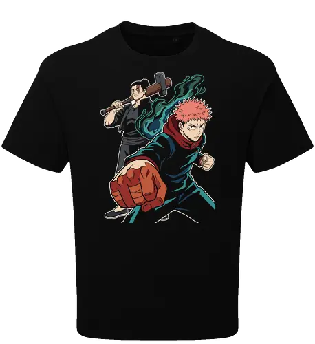 Cursed Brothers: The Divergent Fist - Jujutsu Kaisen shirt, Yuji Itadori graphic tee, Aoi Todo merch, besto friendo apparel, anime battle streetwear, cursed energy design, shonen manga clothing, dynamic anime punch tee, dark fantasy anime fashion, modern otaku streetwear - Oversize T-Shirt