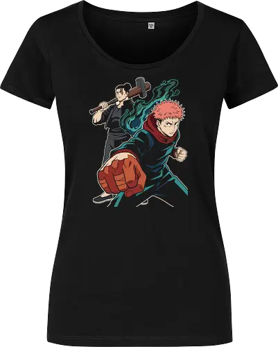 Cursed Brothers: The Divergent Fist - Jujutsu Kaisen shirt, Yuji Itadori graphic tee, Aoi Todo merch, besto friendo apparel, anime battle streetwear, cursed energy design, shonen manga clothing, dynamic anime punch tee, dark fantasy anime fashion, modern otaku streetwear - Damen T-Shirt