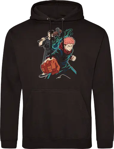 Cursed Brothers: The Divergent Fist - Jujutsu Kaisen shirt, Yuji Itadori graphic tee, Aoi Todo merch, besto friendo apparel, anime battle streetwear, cursed energy design, shonen manga clothing, dynamic anime punch tee, dark fantasy anime fashion, modern otaku streetwear - Standard Hoodie