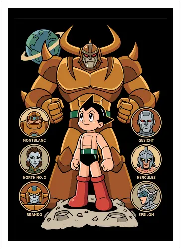 The Seven Great Robots: Pluto's Shadow - Pluto anime shirt, Astro Boy graphic tee, Osamu Tezuka merch, retro mecha streetwear, classic sci-fi manga apparel, seven great robots design, vintage anime poster tee, nostalgic otaku clothing, Japanese robot fashion, classic manga history shirt - Kunstdruck