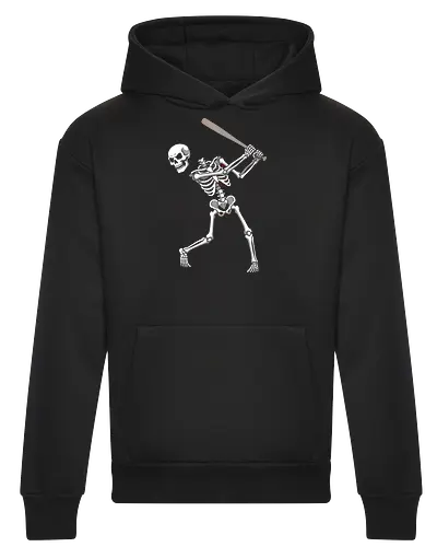Batter Up: The Undead Hitter - skeleton baseball shirt, negative space graphic tee, minimalist skull apparel, edgy sports streetwear, dead batter design, alternative gothic clothing, dark aesthetic baseball tee, fragmented skeleton art, spooky sports merch, unique skull graphic - Heavyweight Hoodie